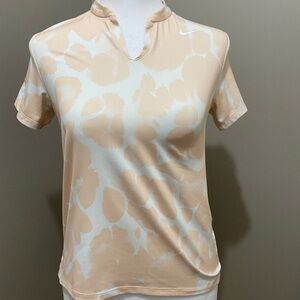 Nike Peach & White Dry Fit Fitted Short Sleeve T-Shirt with Mandarin Collar